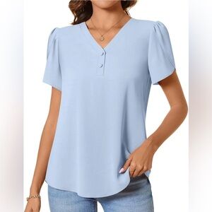 NWT CATHY Women’s Petal Short Sleeve Blouse, Light Blue, 2XL